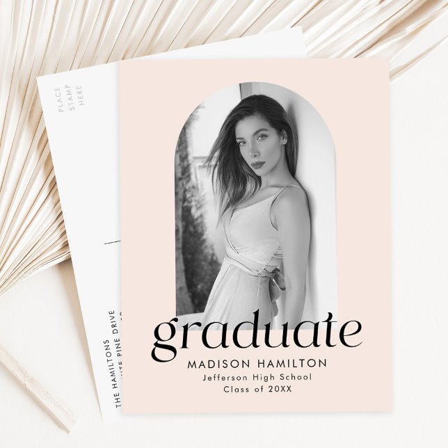 Modern Minimalist Blush Photo Graduation Party Invitation Postcard (Creator Uploaded)