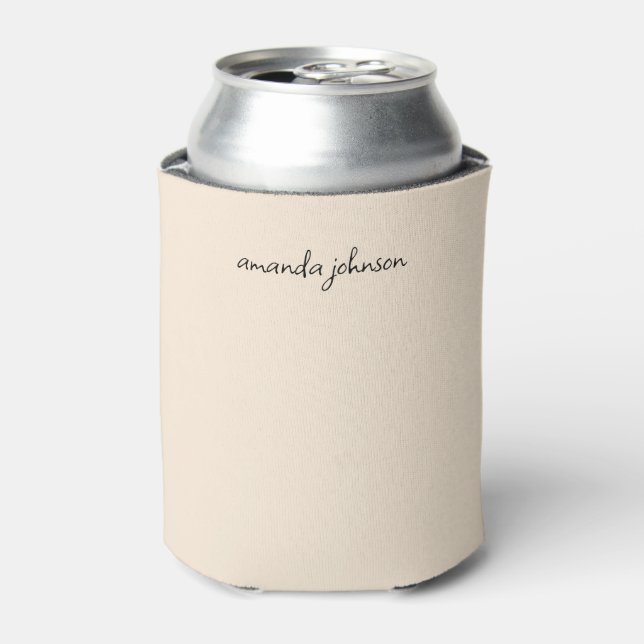 Modern Minimalist Blush Pink Cursive Monogram Can Cooler (Can Front)