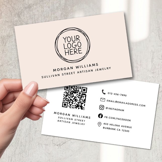 Modern Minimalist Blush Pink Logo QR Code Business Card (Creator Uploaded)