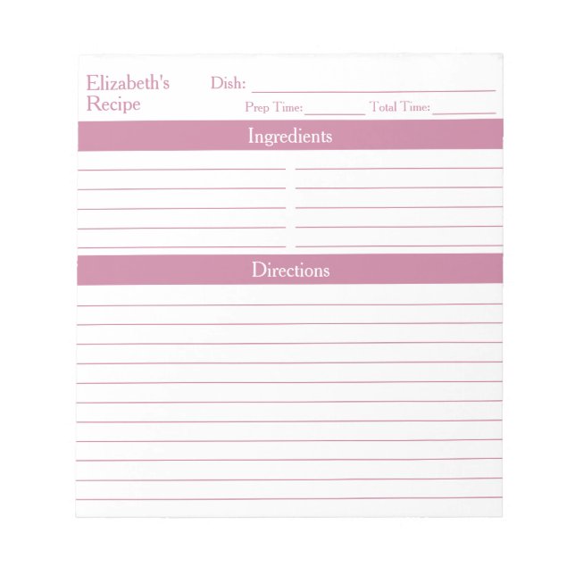 Modern Minimalist Blush Pink Personalised Recipes Notepad (Front)