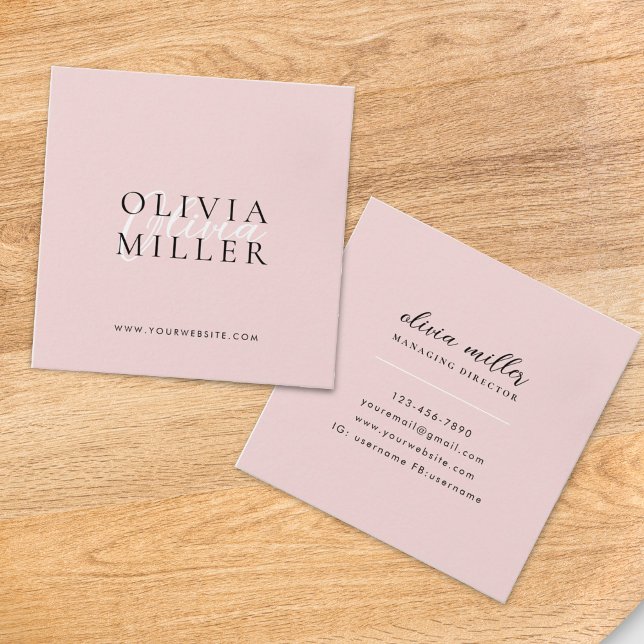 Modern Minimalist Blush Pink Scipt Typography Square Business Card (Creator Uploaded)