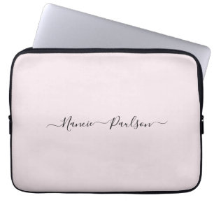 Modern Minimalist Blush Pink Script Custom Name Laptop Sleeve