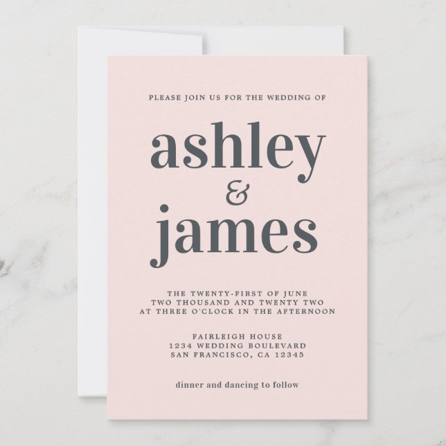 Modern Minimalist Blush Pink Wedding Invitation (Front)