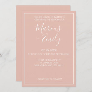 Modern Minimalist Blush & White Wedding Invitation