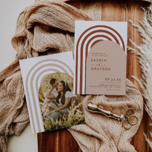 Modern Minimalist Boho Arch Photo Wedding Invitation