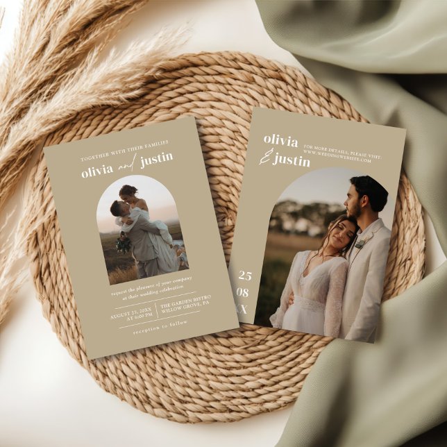 Modern Minimalist Boho Arch Photo Wedding  Invitation (Creator Uploaded)