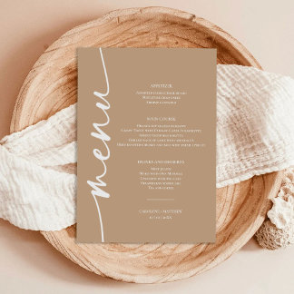 Modern Minimalist Boho Desert Wedding Dinner  Menu