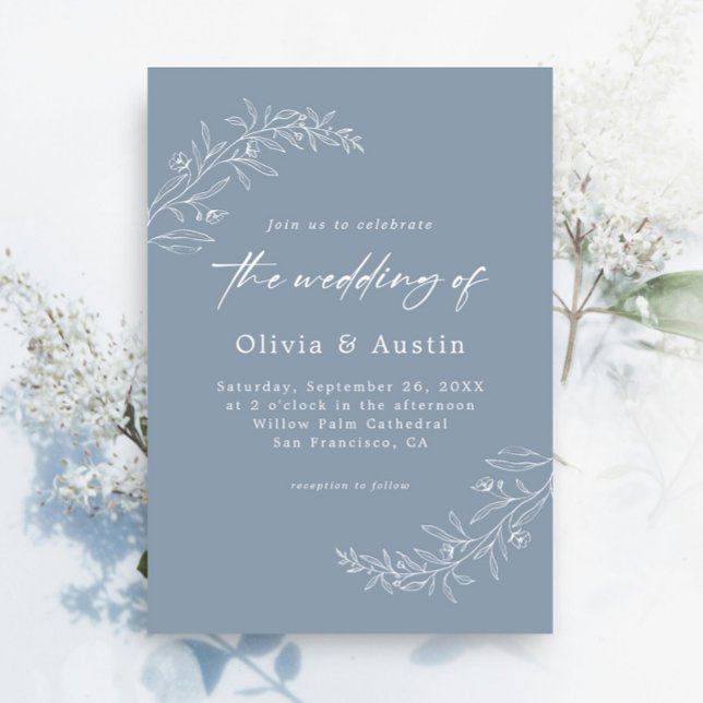 Modern Minimalist Boho Dusty Blue QR Code Wedding Invitation (Creator Uploaded)