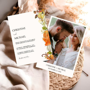 Modern Minimalist Boho Fall Pumpkin Wedding  Invitation