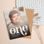 Modern Minimalist Boho First Birthday Photo  Invitation<br><div class="desc">A modern and minimalist first birthday photo featuring a boho and bohemian retro style typography of "One" in the bottom centre and a cute photo of your baby. Personalise the details and picture. The colour of the background is a boho brown colour.</div>