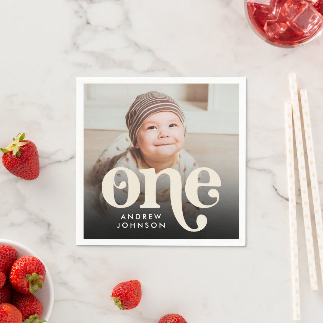 Modern Minimalist Boho First Birthday Photo  Napkin (Insitu)