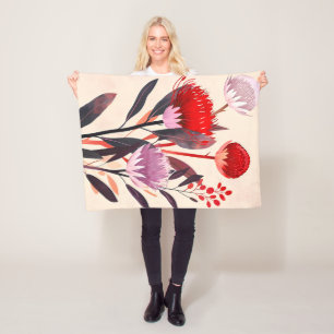 Modern Minimalist Boho Floral Botanical Fleece Blanket