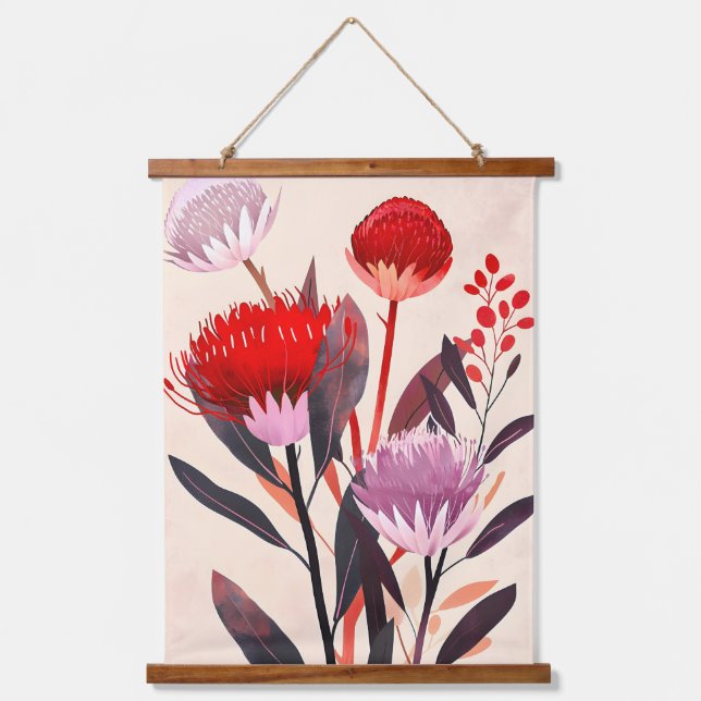 Modern Minimalist Boho Floral Botanical Hanging Tapestry (Front)