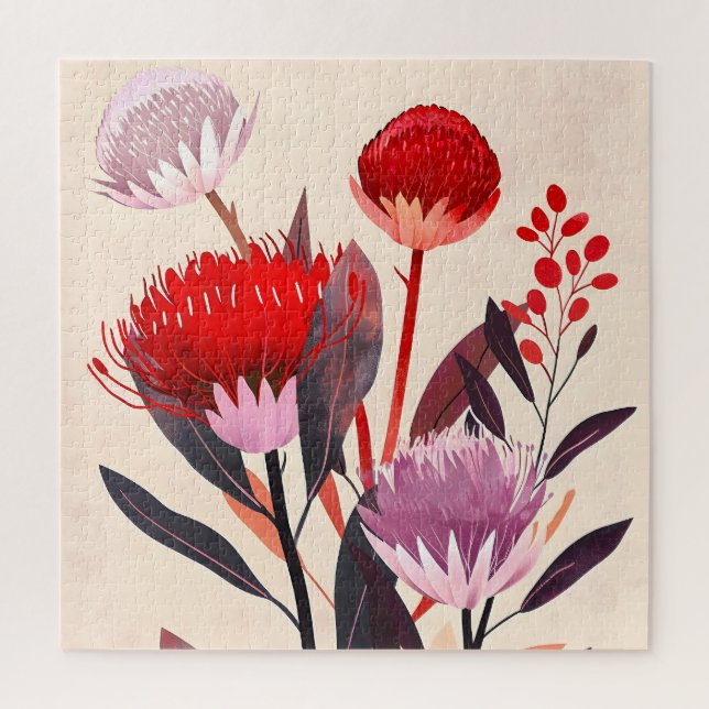 Modern Minimalist Boho Floral Botanical Jigsaw Puzzle (Vertical)