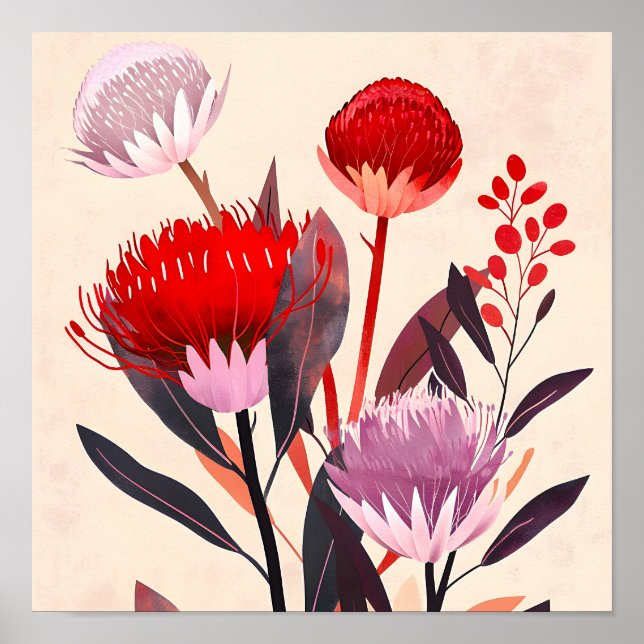 Modern Minimalist Boho Floral Botanical Poster (Front)
