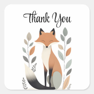 Modern Minimalist Boho Fox Thank You Sticker