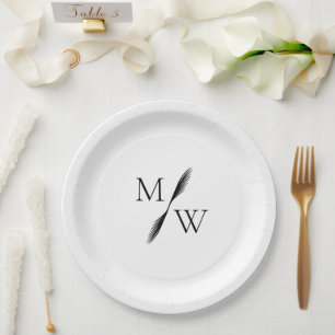 Modern Minimalist Boho Monogram Wedding Paper Plate