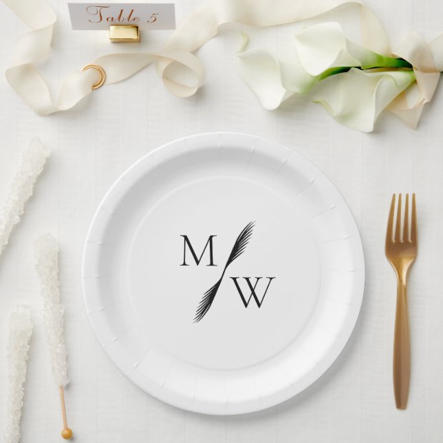 Modern Minimalist Boho Monogram Wedding  Paper Plate (Wedding)