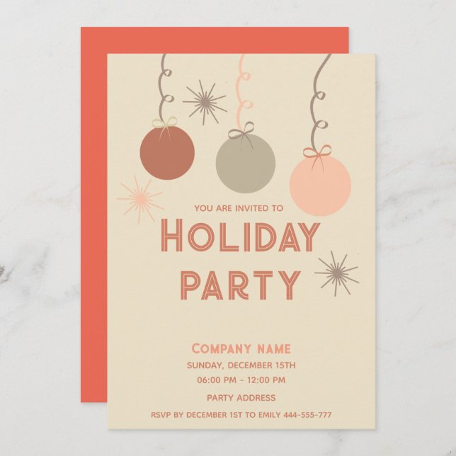 Modern minimalist boho ornaments holiday party  invitation (Front/Back)