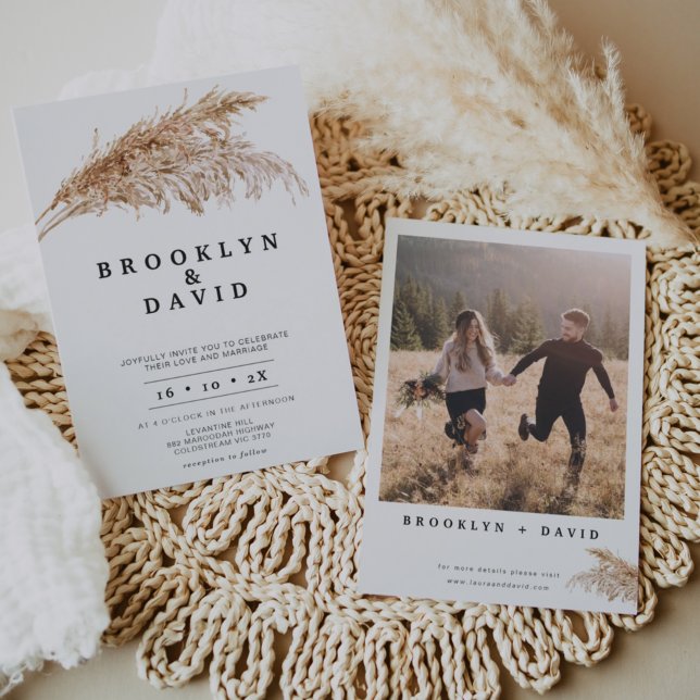 Modern Minimalist Boho Pampas Grass Wedding  Invitation (Creator Uploaded)