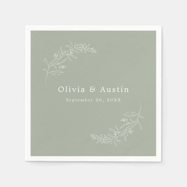 Modern Minimalist Boho Sage Green Wedding Napkin (Front)