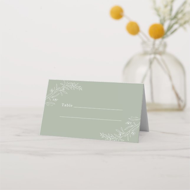 Modern Minimalist Boho Sage Green Wedding Place Card (Front)