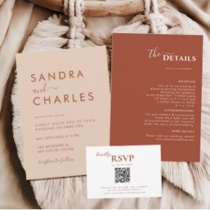 Modern Minimalist Boho Terracotta wedding  Invitation