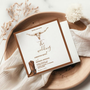 Modern Minimalist Boho Western Cowboy Wedding  Invitation