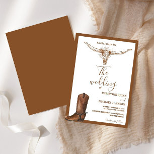 Modern Minimalist Boho Western Cowboy Wedding  Invitation