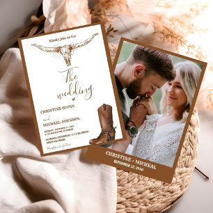 Modern Minimalist Boho Western Cowboy Wedding  Invitation