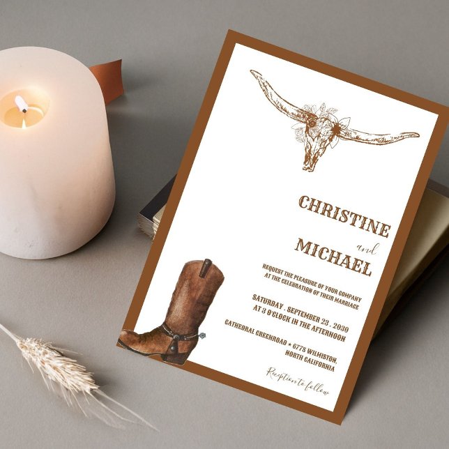 Modern Minimalist Boho Western Cowboy Wedding  Invitation (Creator Uploaded)
