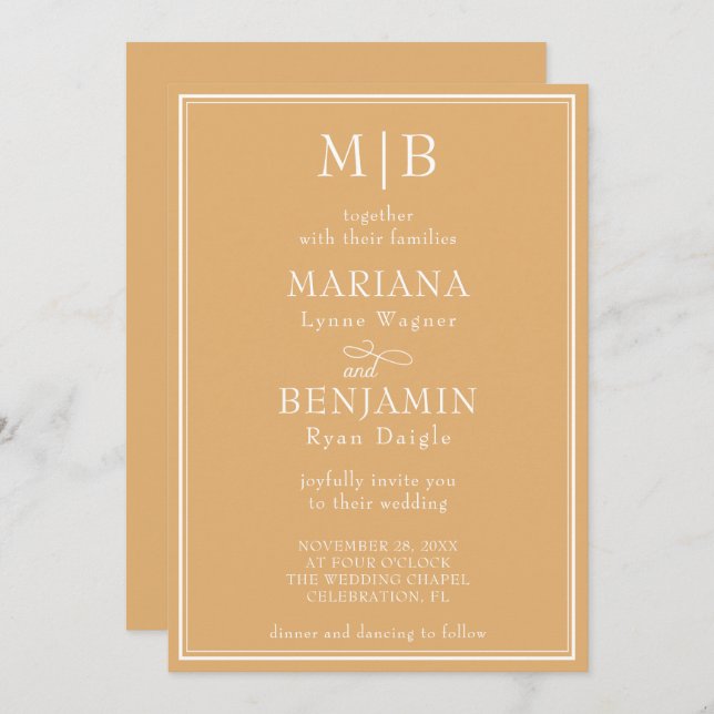 Modern Minimalist Boho Yellow Wedding Invitation (Front/Back)