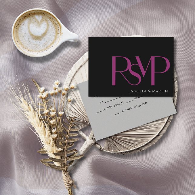 Modern Minimalist Bold Magenta Black RSVP Card (Creator Uploaded)