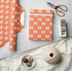 Modern Minimalist Bold Orange monogram pattern Wrapping Paper