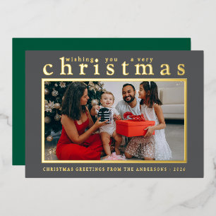 Modern Minimalist Bold Typography Christmas Photo Foil Holiday Card