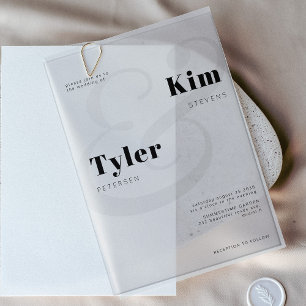 Modern minimalist bold typography wedding overlay vellum invitations
