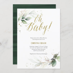 Modern, Minimalist, Botanical, Baby Boy Shower Invitation