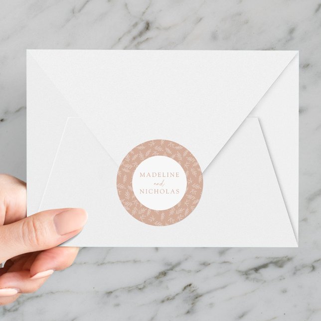 Modern Minimalist Botanical Blush Wedding Classic Round Sticker (Creator Uploaded)