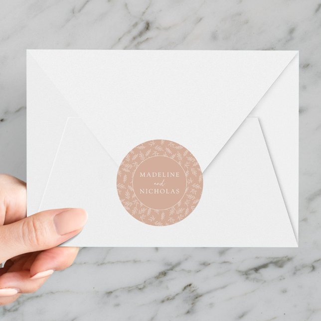 Modern Minimalist Botanical Blush Wedding Classic Round Sticker (Creator Uploaded)
