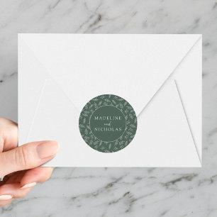 Modern Minimalist Botanical Dark Sage Wedding Classic Round Sticker
