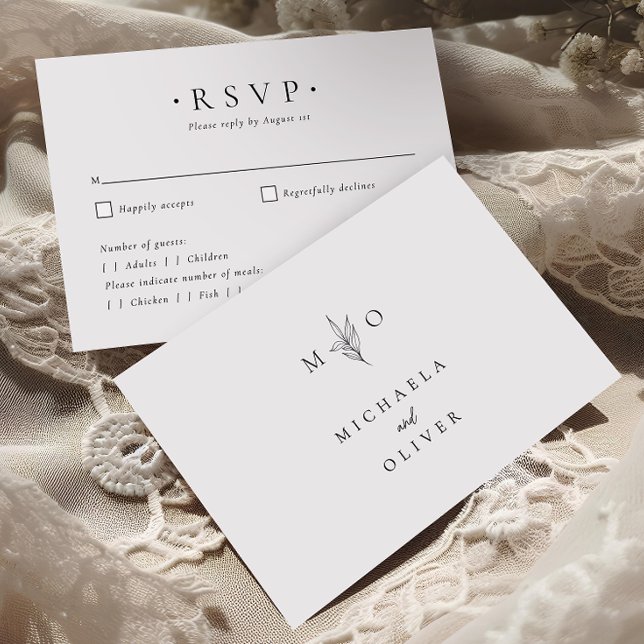 Modern Minimalist Botanical Elegant Script Wedding RSVP Card (Creator Uploaded)