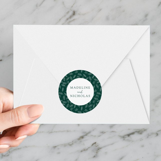 Modern Minimalist Botanical Green Wedding Classic Round Sticker (Creator Uploaded)