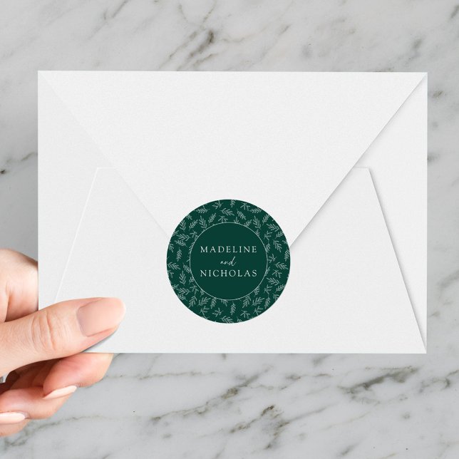 Modern Minimalist Botanical Green Wedding Classic Round Sticker (Creator Uploaded)