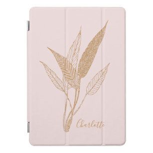 Modern Minimalist Botanical Leaves Blush Gold Name iPad Pro Cover