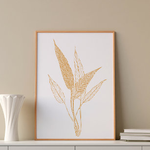 Modern Minimalist Botanical Leaves Drawing Poster