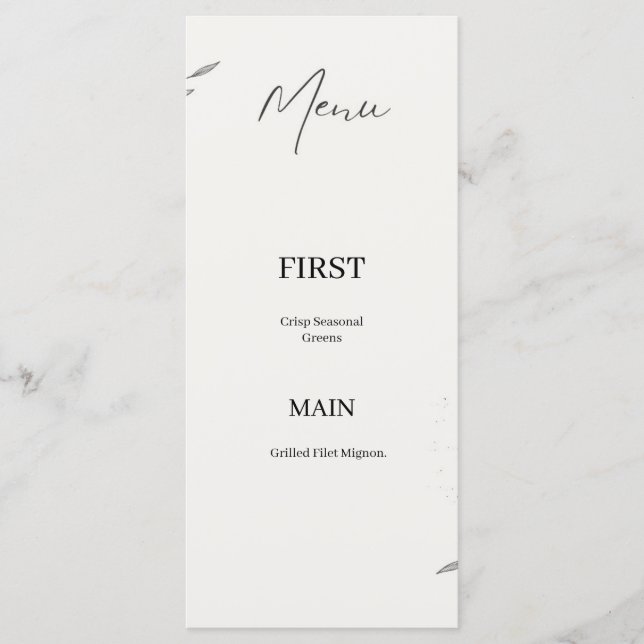 Modern Minimalist Botanical Line Art Wedding Menu (Front)