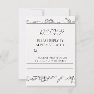 Modern Minimalist Botanical Line Art Wedding RSVP Card