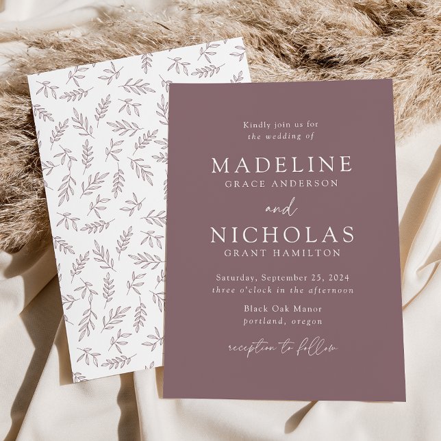Modern Minimalist Botanical Mauve Purple Wedding Invitation (Creator Uploaded)