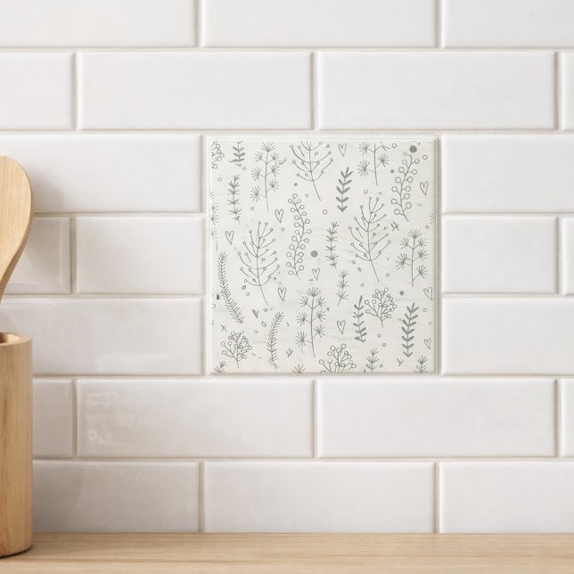 Modern Minimalist Botanical Pattern Sage Ceramic Tile (Creator Uploaded)