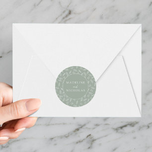 Modern Minimalist Botanical Sage Green Wedding Classic Round Sticker